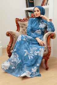 İndigo Blue Hijab Dress 279062IM - 3