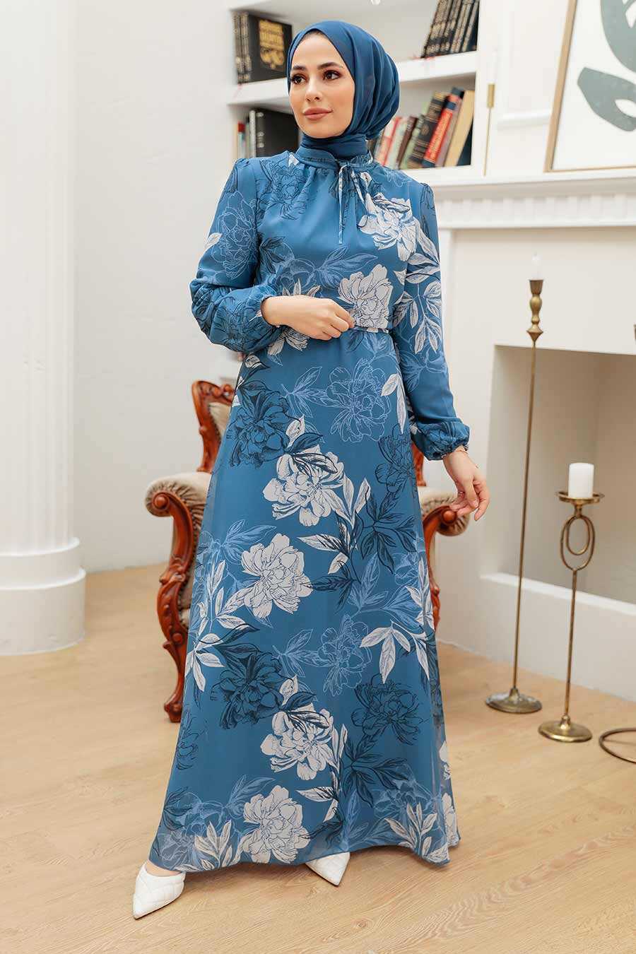 İndigo Blue Hijab Dress 10079IM 