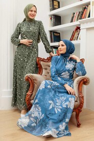 İndigo Blue Hijab Dress 279062IM - 4