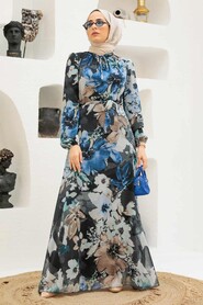 İndigo Blue Hijab Dress 27925IM - 1