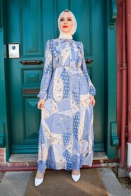 İndigo Blue Hijab Dress 2957IM - 1