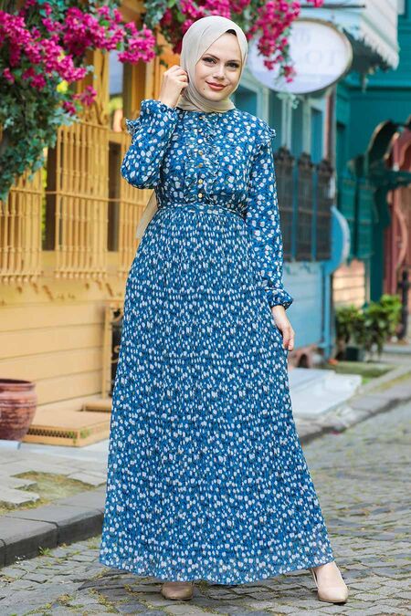 İndigo Blue Hijab Dress 2963IM - NEVA STYLE
