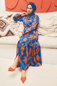 İndigo Blue Hijab Dress 30012IM - 8