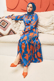 İndigo Blue Hijab Dress 30012IM - 7