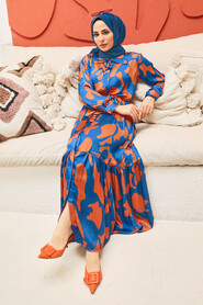 İndigo Blue Hijab Dress 30012IM - 6