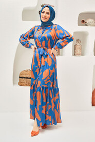 İndigo Blue Hijab Dress 30012IM - 2