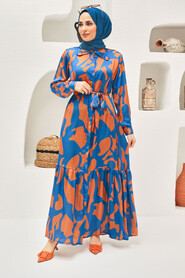 İndigo Blue Hijab Dress 30012IM - 4