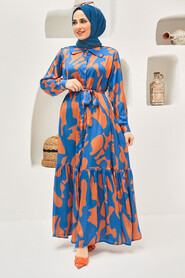 İndigo Blue Hijab Dress 30012IM - 3