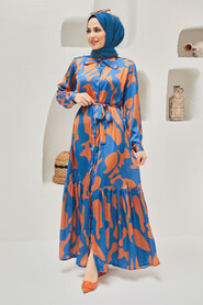 İndigo Blue Hijab Dress 30012IM - 1