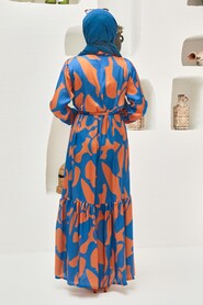 İndigo Blue Hijab Dress 30012IM - 9