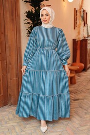 İndigo Blue Hijab Dress 30251IM - 1