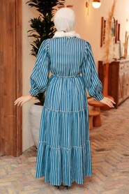 İndigo Blue Hijab Dress 30251IM - 3