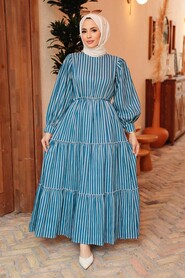 İndigo Blue Hijab Dress 30251IM - 2