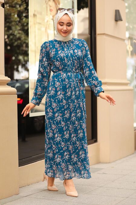 İndigo Blue Hijab Dress 33254IM - NEVA STYLE