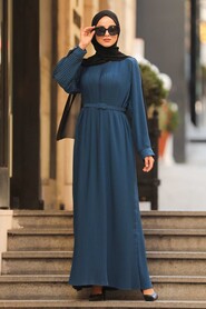 İndigo Blue Hijab Dress 3337IM - 1