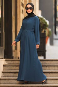 İndigo Blue Hijab Dress 3337IM - 2