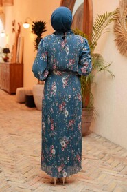 İndigo Blue Hijab Dress 33420IM - 2