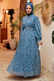 İndigo Blue Hijab Dress 3357IM - 1