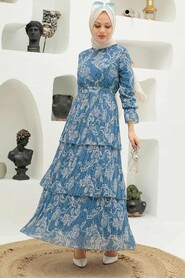 İndigo Blue Hijab Dress 3359IM - 1