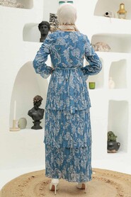 İndigo Blue Hijab Dress 3359IM - 2