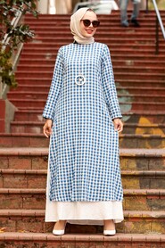 İndigo Blue Hijab Dress 33930IM - 1