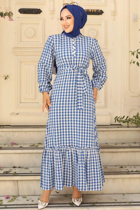İndigo Blue Hijab Dress 33940IM - NEVA STYLE
