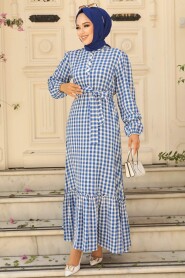 İndigo Blue Hijab Dress 33940IM - 2