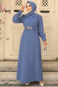 İndigo Blue Hijab Dress 3420IM - 2