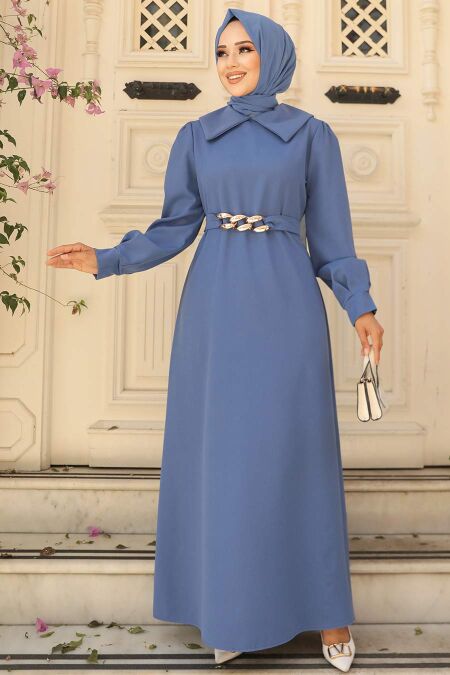 İndigo Blue Hijab Dress 3420IM - NEVA STYLE