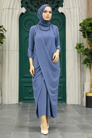 İndigo Blue Hijab Dress 34281IM - NEVA STYLE