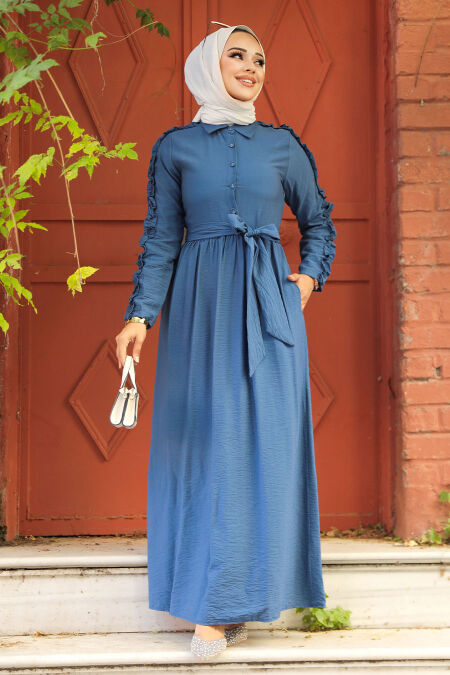 İndigo Blue Hijab Dress 3434IM - NEVA STYLE