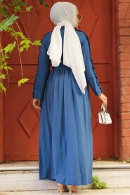 İndigo Blue Hijab Dress 3434IM - 4