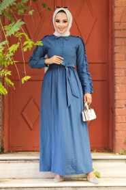 İndigo Blue Hijab Dress 3434IM - 2