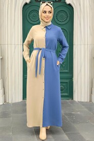 İndigo Blue Hijab Dress 3437IM - 1