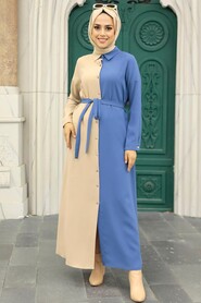 İndigo Blue Hijab Dress 3437IM - 2