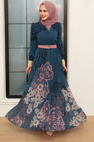 İndigo Blue Hijab Dress 3463IM - 1