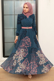 İndigo Blue Hijab Dress 3463IM - 3