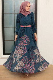 İndigo Blue Hijab Dress 3463IM - 2