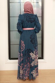 İndigo Blue Hijab Dress 3463IM - 4