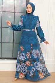 İndigo Blue Hijab Dress 35461IM - 1