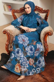 İndigo Blue Hijab Dress 35461IM - 4