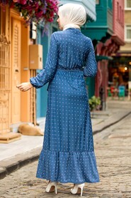 İndigo Blue Hijab Dress 3734IM - 2