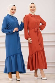 İndigo Blue Hijab Dress 3735IM - 2