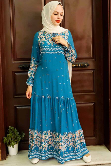 İndigo Blue Hijab Dress 5191IM - NEVA STYLE