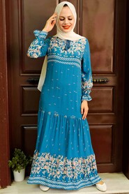 İndigo Blue Hijab Dress 5191IM - 3