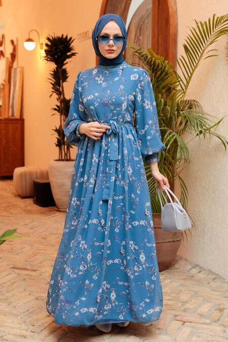 İndigo Blue Hijab Dress 56832IM - NEVA STYLE