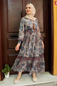 İndigo Blue Hijab Dress 76440IM - 1