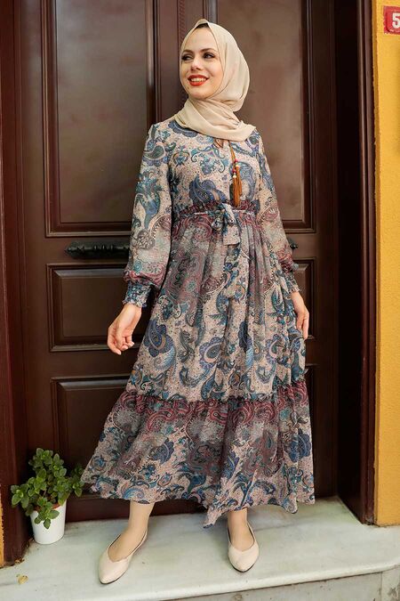İndigo Blue Hijab Dress 76440IM - NEVA STYLE