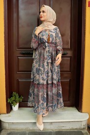 İndigo Blue Hijab Dress 76440IM - 2