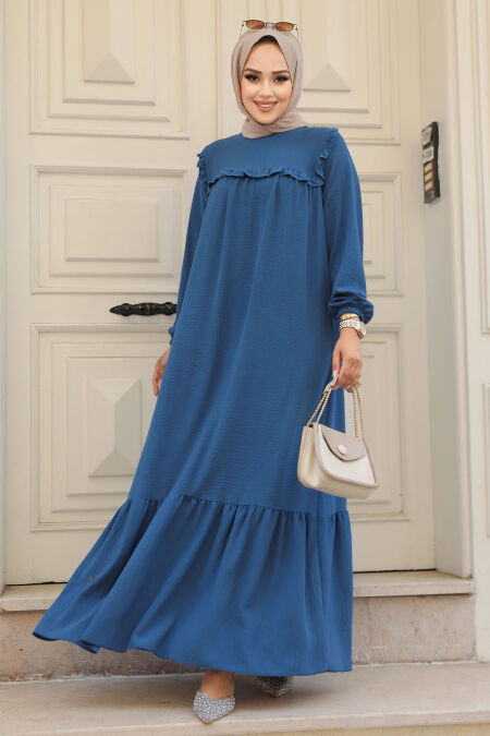 İndigo Blue Hijab Dress 7681IM - NEVA STYLE